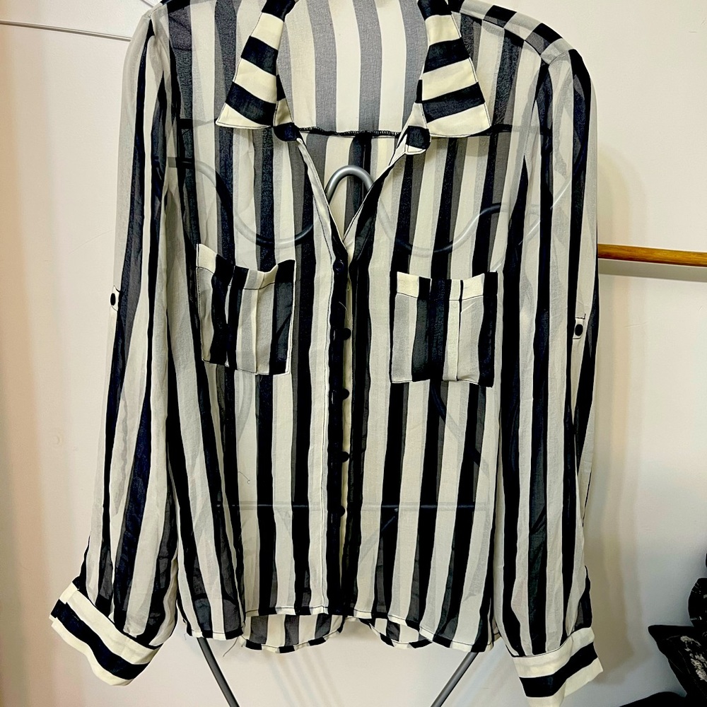 White and blue button up